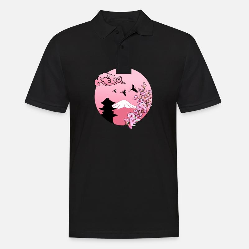 Sakura Cherry Blosseom Pink - Männer Poloshirt - Schwarz
