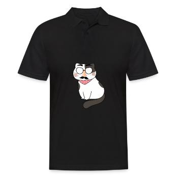 drôle de visage de chat avec des lunettes funky - Polo Homme - noir - Devant - Kai (181cm)