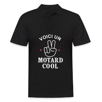 cadeau papa moto voici un motard cool - Polo Homme - noir - Devant - Kai (181cm)