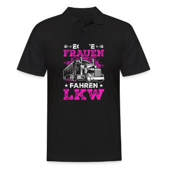 Echte Frauen fahren LKW Fahrerin - Männer Poloshirt - Schwarz - Vorne - Kai (181cm)