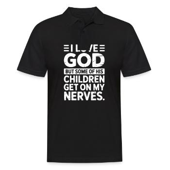 Ich liebe Gott, aber manche seiner Kinder nerven! - Männer Poloshirt - Schwarz - Vorne - Kai (181cm)