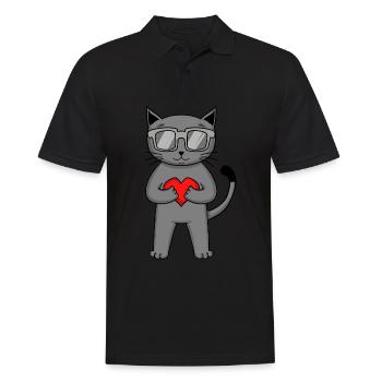 Britisch Kurzhaar Katze mit Sonnenbrille und Herz - Männer Poloshirt - Schwarz - Vorne - Kai (181cm)