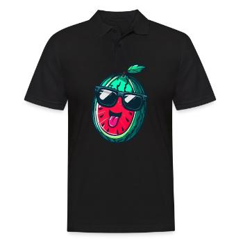 Wassermelone mit Sonnenbrille - Cooles Kawaii Desi - Männer Poloshirt - Schwarz - Vorne - Kai (181cm)