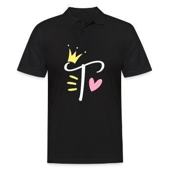 Buchstabe T Anfangsbuchstabe Krone - Männer Poloshirt - Schwarz - Vorne - Kai (181cm)