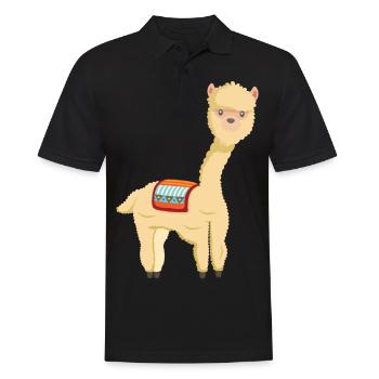 Alpaca - cute animal with blanket on the back - Men's Polo Shirt - black - Front - Kai (181cm)