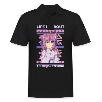 Anime Skizzieren Japan Japanisch - Männer Poloshirt - Schwarz - Vorne - Kai (181cm)