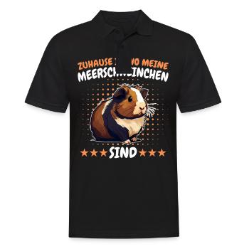 Meerschweinchen Kurzhaar Langhaar Crested - Männer Poloshirt - Schwarz - Vorne - Kai (181cm)