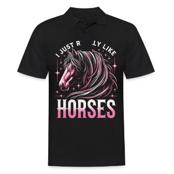 Pferd Pferde Reiten Pferdereiten Sprungreiten - Männer Poloshirt - Schwarz - Vorne - Kai (181cm)