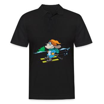 Chien chiot monte hiver ski départ cadeau comique - Polo Homme - noir - Devant - Kai (181cm)