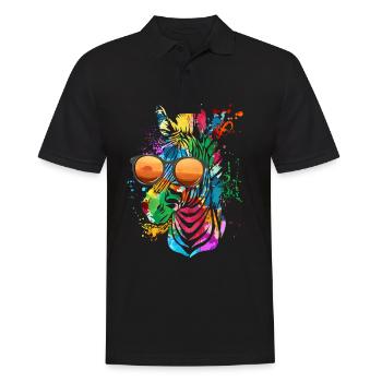 Cooles Buntes Zebra Mit Sonnenbrille Safari Bunt A - Männer Poloshirt - Schwarz - Vorne - Kai (181cm)