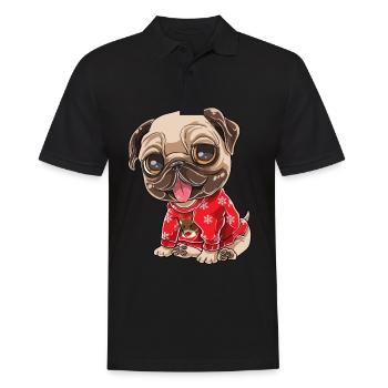 Lustiger Mops mit Christmas Ugly Sweater Outfit We - Männer Poloshirt - Schwarz - Vorne - Kai (181cm)