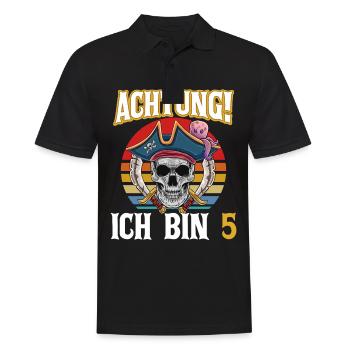 Geburtstagsshirt 5 Jahre Junge Pirat Totenkopf Pir - Männer Poloshirt - Schwarz - Vorne - Kai (181cm)