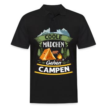 Coole Mädchen Gehen Campen Camper Zelten Camping - Männer Poloshirt - Schwarz - Vorne - Kai (181cm)