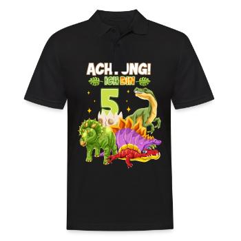 5 Jahre Alt Geburtstag Dino Motiv Junge Dinosaurie - Männer Poloshirt - Schwarz - Vorne - Kai (181cm)