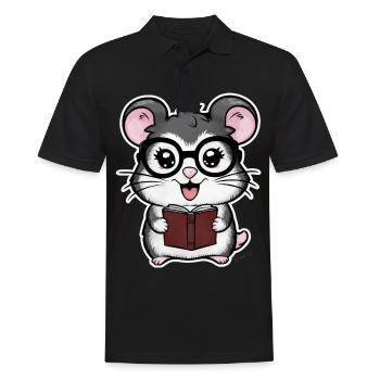Mignon hamster kawaii avec livre et lunettes de lecture - Polo Homme - noir - Devant - Kai (181cm)