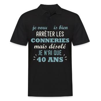 40 ans - anniversaire 40 ans citation humour - Polo Homme - noir - Devant - Kai (181cm)