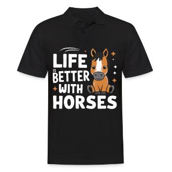 Pferd Pferde Reiten Pferdereiten Sprungreiten - Männer Poloshirt - Schwarz - Vorne - Kai (181cm)