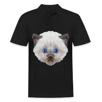 Weiße Katze miaut - süßes Motiv im Polygonstyle - Männer Poloshirt - Schwarz - Vorne - Kai (181cm)
