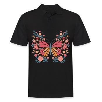 Schmetterling Monarchfalter Bunt Schmetterlinge - Männer Poloshirt - Schwarz - Vorne - Kai (181cm)