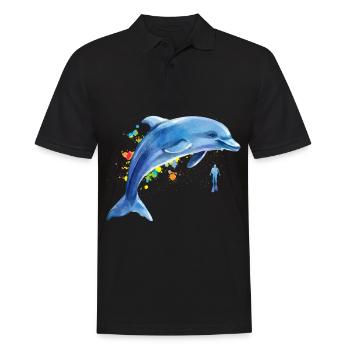 Delfin Taucher Wale Tümmler Delphin - Männer Poloshirt - Schwarz - Vorne - Kai (181cm)