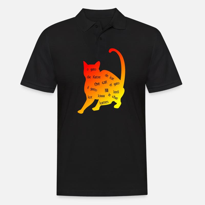 Multilinguale 'Katze' - Kreatives Design - Männer Poloshirt - Schwarz