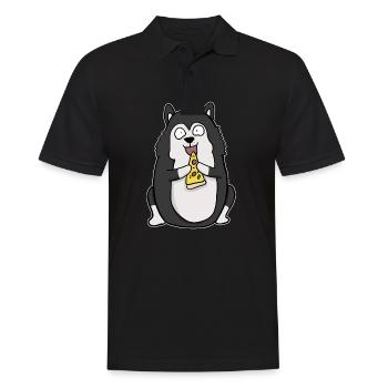 Fat Husky Dog Eating Pizza Funny Comic Style - Men's Polo Shirt - black - Front - Kai (181cm)