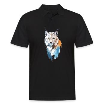 Luchs-Vektor-Kunst mit lebendiger Farbillustration - Männer Poloshirt - Schwarz - Vorne - Kai (181cm)