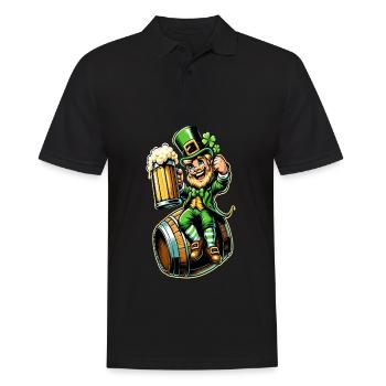 Bierfass-Leprechaun (Irischer Kobold) - Männer Poloshirt - Schwarz - Vorne - Kai (181cm)
