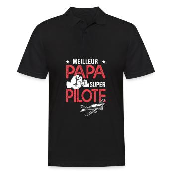 Cadeau papa meilleur papa pilote avion - Polo Homme - noir - Devant - Kai (181cm)