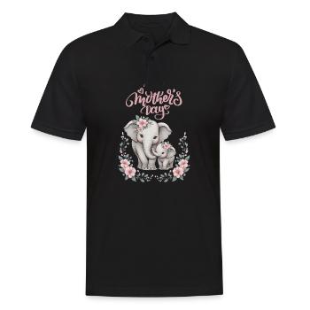 Mother's Love Elephant & Calf Floral Wreath - Männer Poloshirt - Schwarz - Vorne - Kai (181cm)
