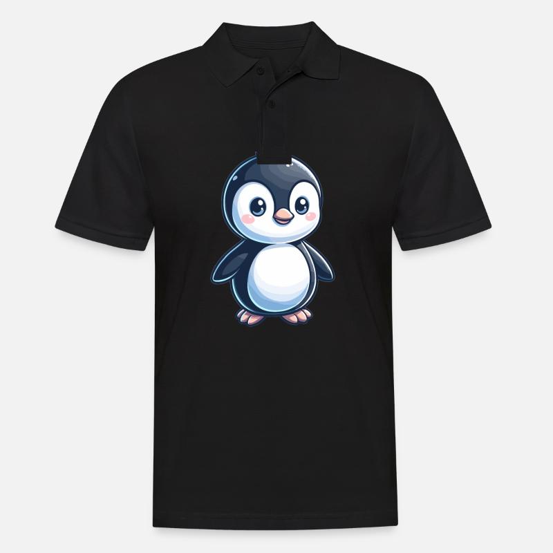 kindlich gestalteter Pinguin - Männer Poloshirt - Schwarz