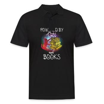 Powered by Katzen und Bücher - Männer Poloshirt - Schwarz - Vorne - Kai (181cm)