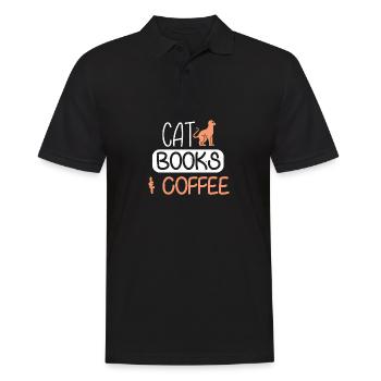 Cat, Books, Coffee - Männer Poloshirt - Schwarz - Vorne - Kai (181cm)