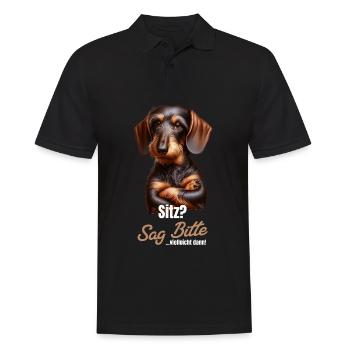 Sitz? Sag bitte... Vielleicht dann - Dackel Teckel - Männer Poloshirt - Schwarz - Vorne - Kai (181cm)