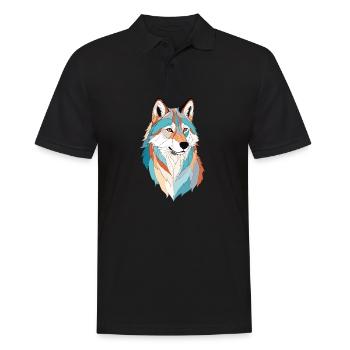 Wolf Vektor Kunst mit lebendiger Farbe Illustration - Männer Poloshirt - Schwarz - Vorne - Kai (181cm)