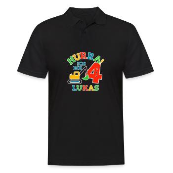 Name Lukas 4. Geburtstag Personalisiert - Männer Poloshirt - Schwarz - Vorne - Kai (181cm)