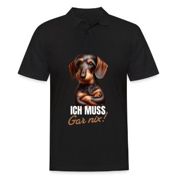 Ich muss gar nix - Dackel Teckel - Männer Poloshirt - Schwarz - Vorne - Kai (181cm)