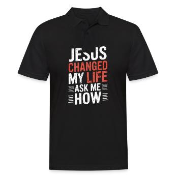 Jesus changed my life! Ask me how! - Men's Polo Shirt - black - Front - Kai (181cm)