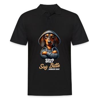 Sitz? Sag bitte... Vielleicht dann - Dackel Teckel - Männer Poloshirt - Schwarz - Vorne - Kai (181cm)