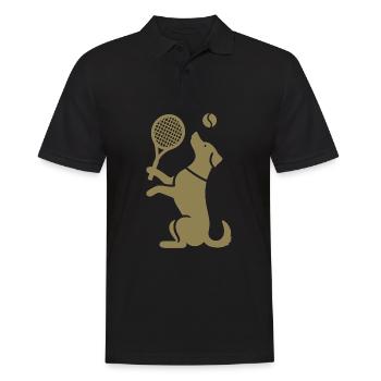 Hund Tennis Silhouette Minimalistisch - Männer Poloshirt - Schwarz - Vorne - Kai (181cm)