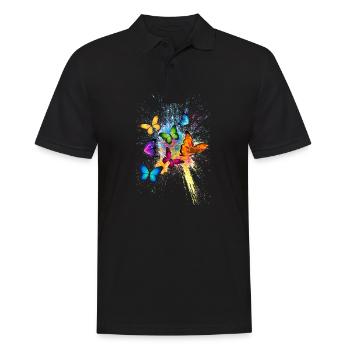 Schmetterling Butterfly Tier Animal Color Splash - Men's Polo Shirt - black - Front - Kai (181cm)