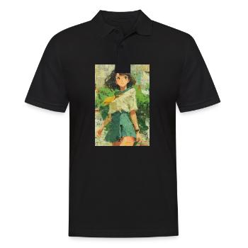 Texturierte Anime Mädchen Collage Kunst - Männer Poloshirt - Schwarz - Vorne - Kai (181cm)