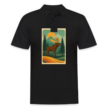Majestic Moose – Retro Wilderness Vibes - Männer Poloshirt - Schwarz - Vorne - Kai (181cm)