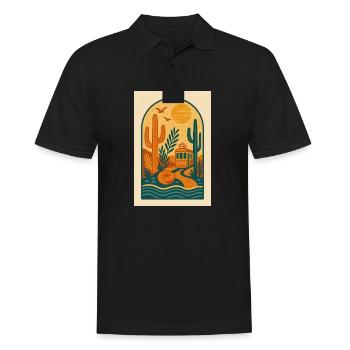 Desert Drift – Retro Tram in the Dunes - Männer Poloshirt - Schwarz - Vorne - Kai (181cm)