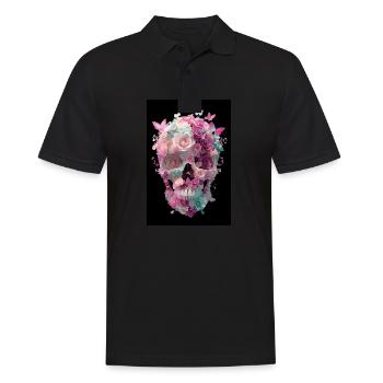 Blumenschädel mit Schmetterlingen - Männer Poloshirt - Schwarz - Vorne - Kai (181cm)