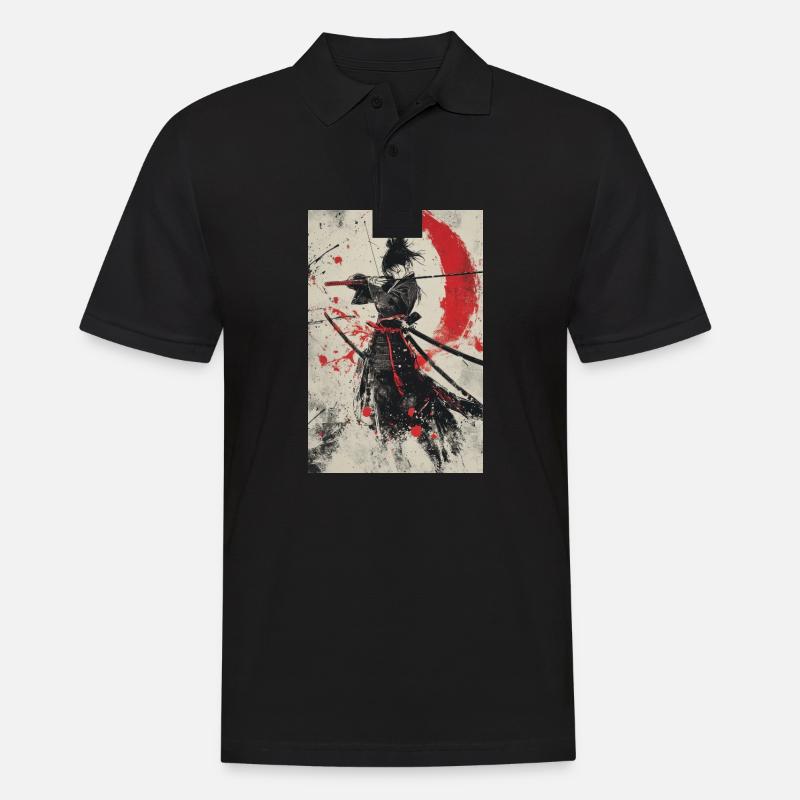 Samurai-Geist in Rot und Schwarz - Männer Poloshirt - Schwarz