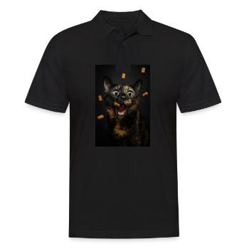 Aufgeregte Katze liebt Leckerlis - Männer Poloshirt - Schwarz - Vorne - Kai (181cm)