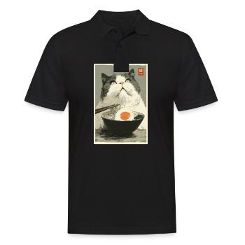 Katze starrt auf Ramen-Schüssel - Männer Poloshirt - Schwarz - Vorne - Kai (181cm)