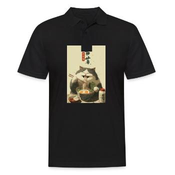Le chat heureux adore les ramen - Polo Homme - noir - Devant - Kai (181cm)