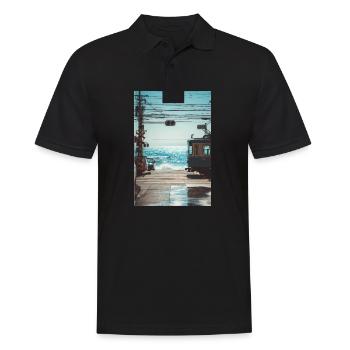 Traversée du train japonais en bord de mer - Polo Homme - noir - Devant - Kai (181cm)